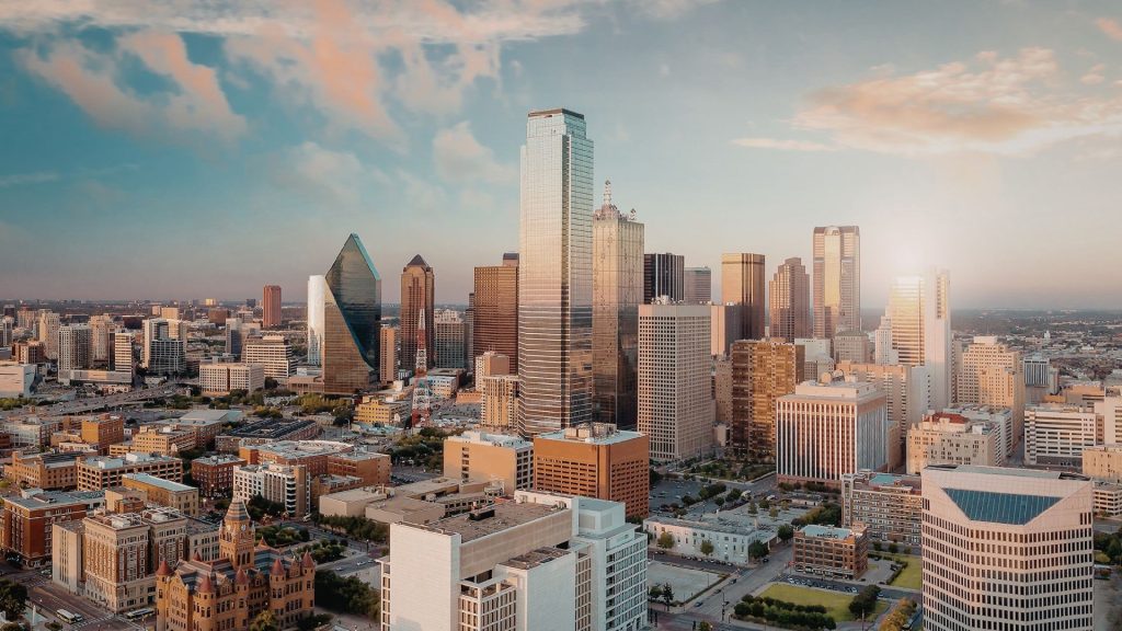 A city with many tall buildings.