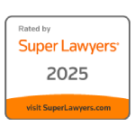 A badge displaying "Rated by Super Lawyers 2025" with the web address "visit SuperLawyers.com" at the bottom.